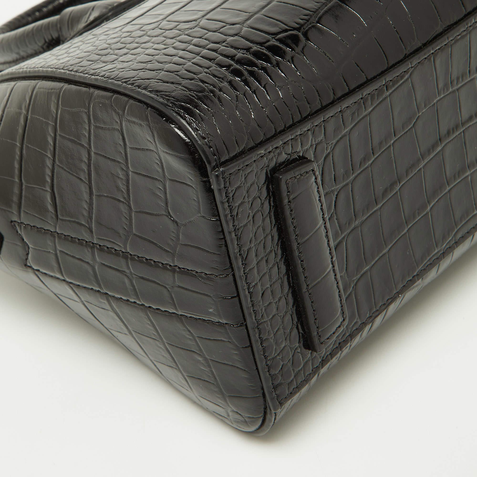 Givenchy Black Glossy Croc Embossed Leather Mini Antigona Satchel 7