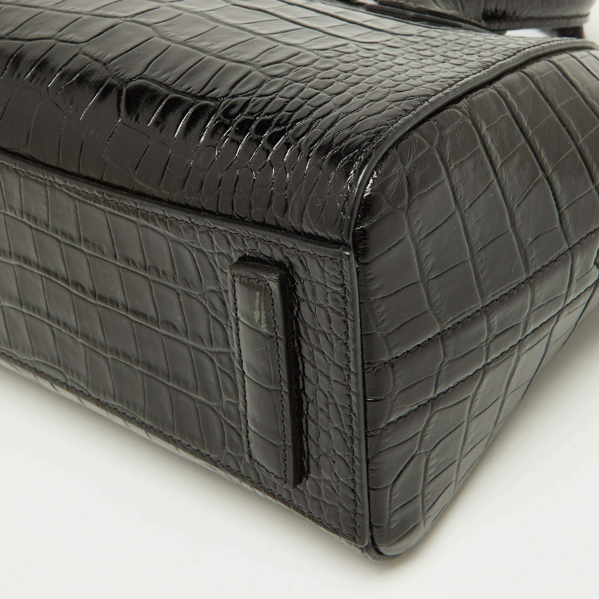 Givenchy Black Glossy Croc Embossed Leather Mini Antigona Satchel 9