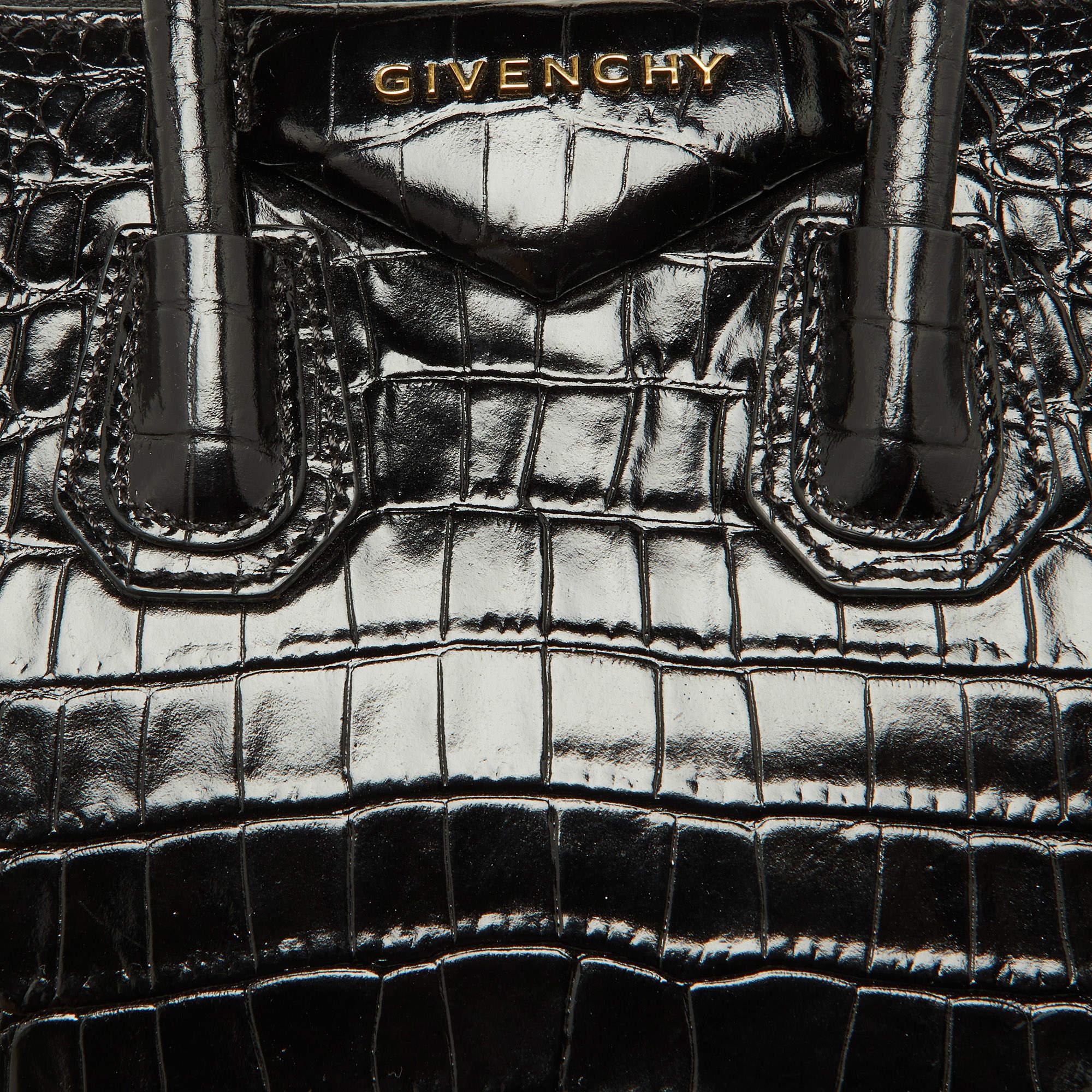 Givenchy Black Glossy Croc Embossed Leather Mini Antigona Satchel 10