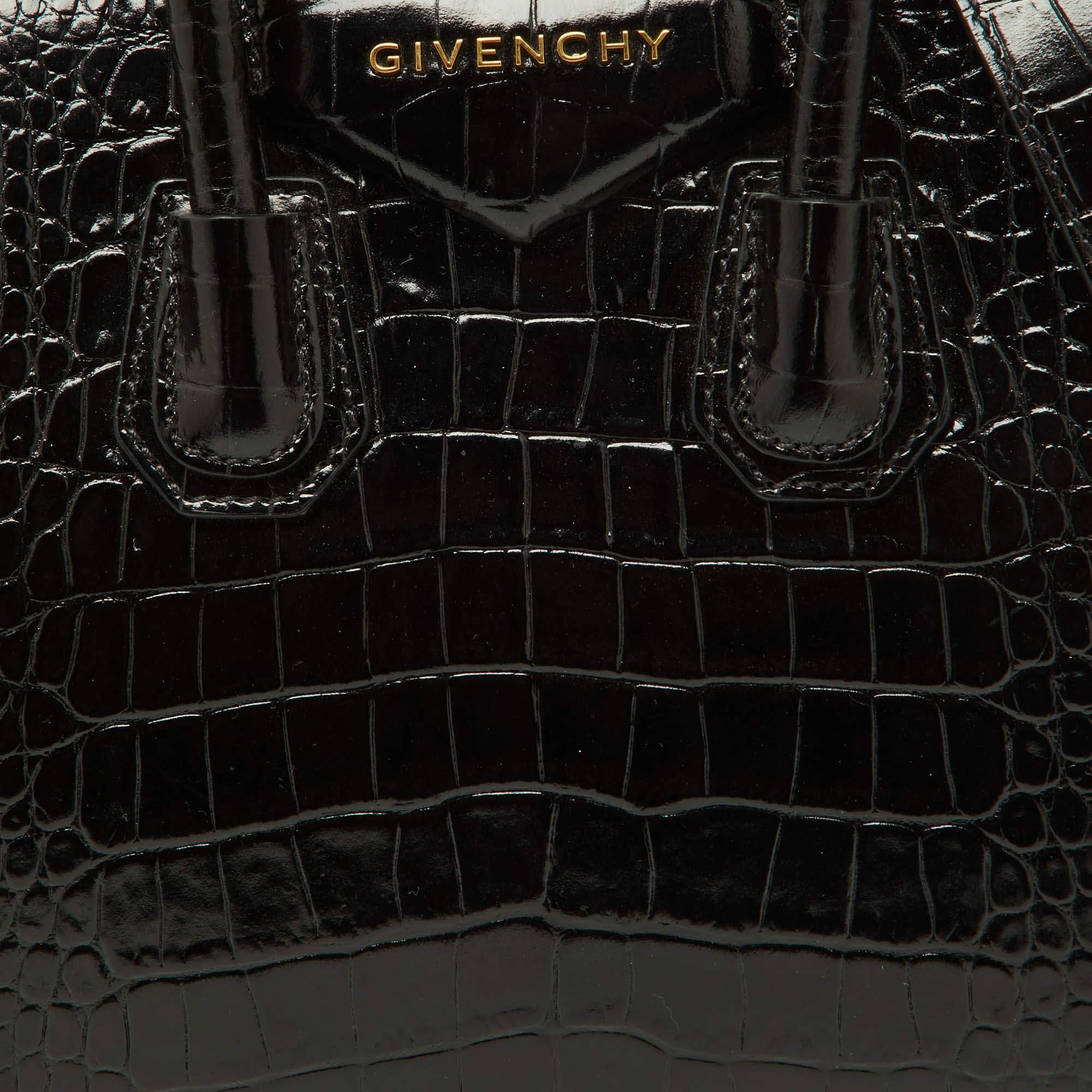 Givenchy Black Glossy Croc Embossed Leather Mini Antigona Satchel 3