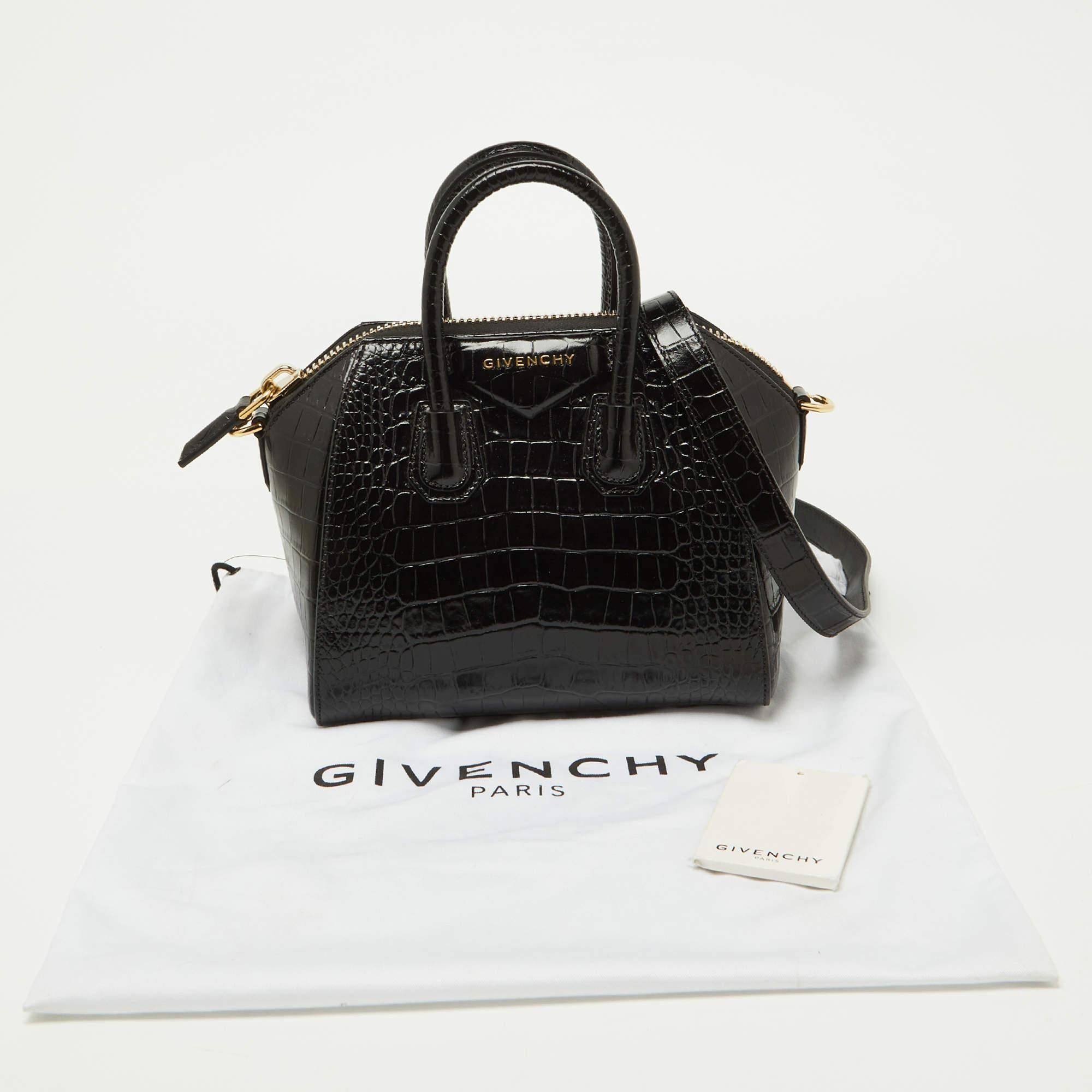 Givenchy Black Glossy Croc Embossed Leather Mini Antigona Satchel 5