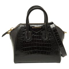 Givenchy Black Glossy Croc Embossed Leather Mini Antigona Satchel