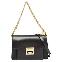 Used Givenchy Black Glossy Leather Small GV3 Shoulder Bag