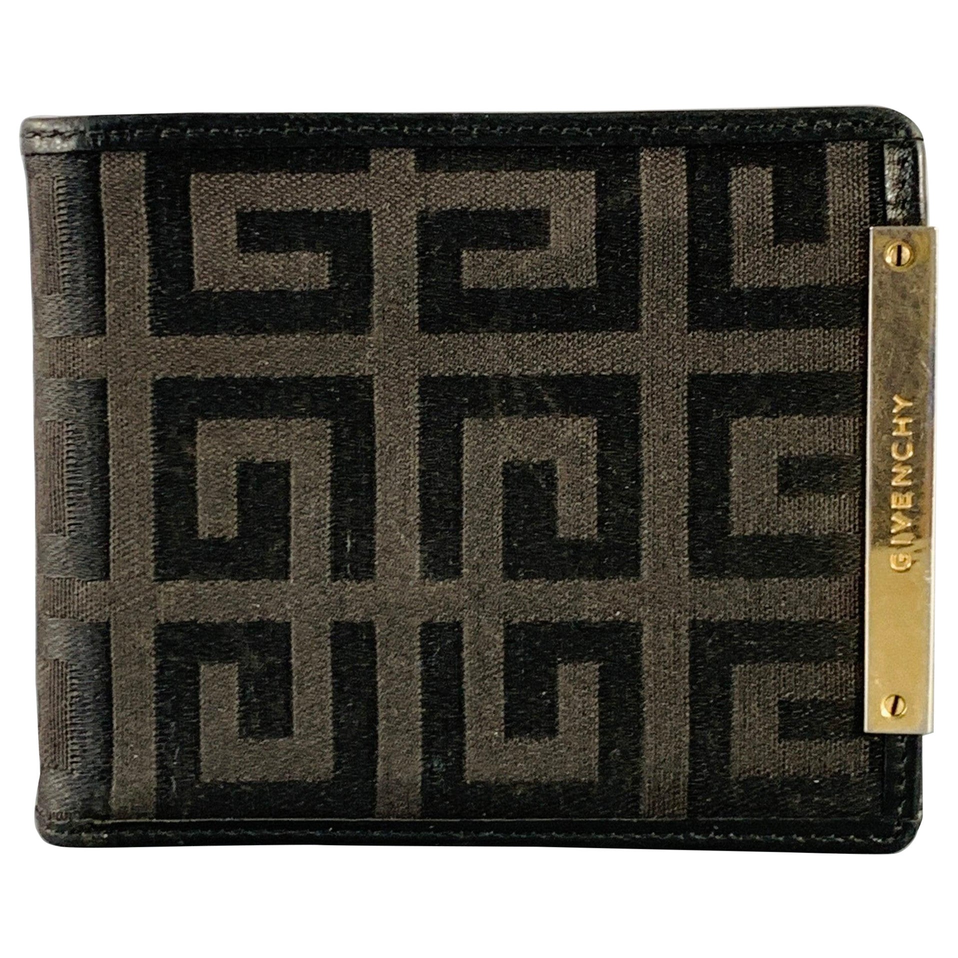 GIVENCHY Black Gold Monogram Canvas Leather Wallet For Sale