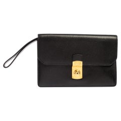 Givenchy Black Grained Leather Lock Flap Wristlet Clutch