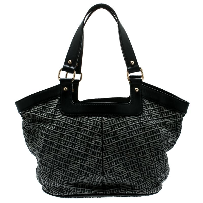 Women's Givenchy Black/Grey Monochrome Signature Fabric and Leather Hobo