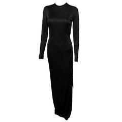 Givenchy Black High-slit Jersey Column Dress size FR 34 XS Long-sleeve Maxi