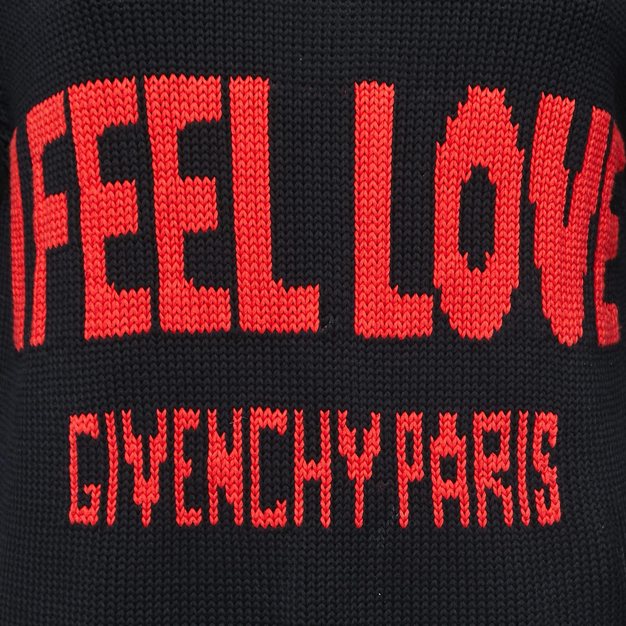 Givenchy Black I Feel Love Cotton Knit Crew Neck Jumper  In Excellent Condition In Dubai, Al Qouz 2