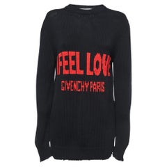 Givenchy Black I Feel Love Cotton Knit Crew Neck Jumper 