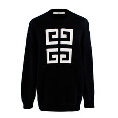 Givenchy Black Intarsia Knit White Logo Sweater - US 6