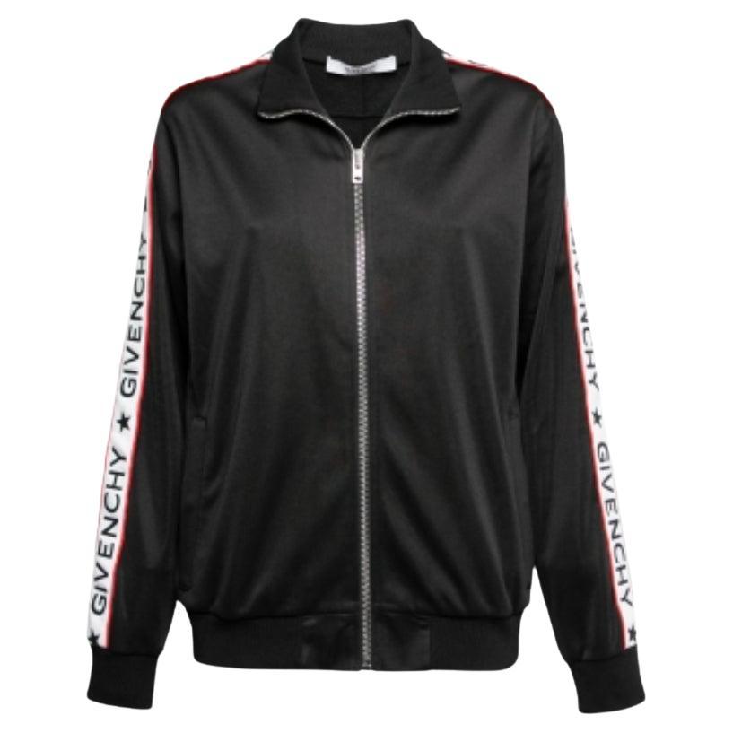 Givenchy - Giacca con zip frontale in jersey nero con logo e nastro adesivo - M