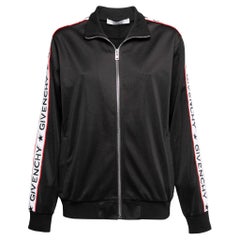 Givenchy - Giacca con zip frontale in jersey nero con logo e nastro adesivo - M