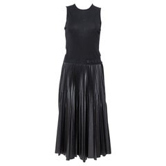 Givenchy Black Jersey Pleated Faux Leather Midi Dress S