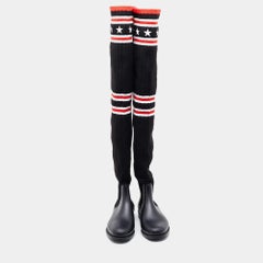 Givenchy Black Knit Fabric and Rubber Storm Over The Knee Boots Size 39
