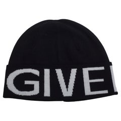 Givenchy Black Knit Wool Beanie With White Logo
