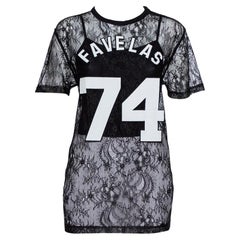 Givenchy Black Lace Favelas Applique Detail Short Sleeve Sheer Top S