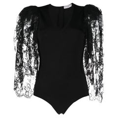 Givenchy Black Lace Puff-sleeve Bodysuit M