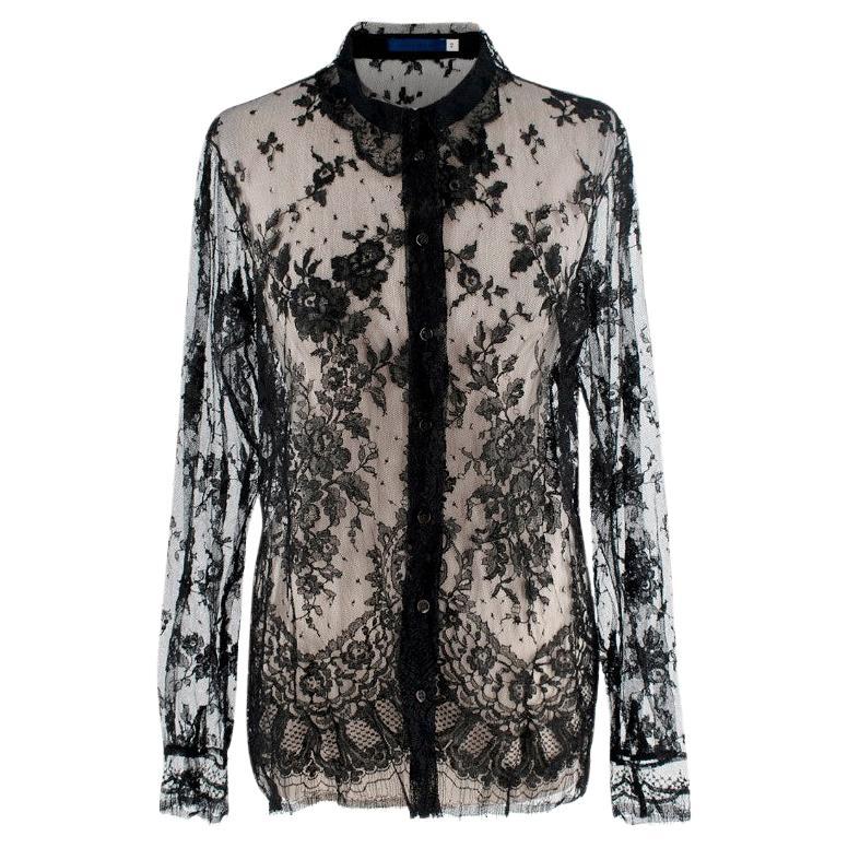 Givenchy Black Lace Sheer Long Sleeve Blouse For Sale