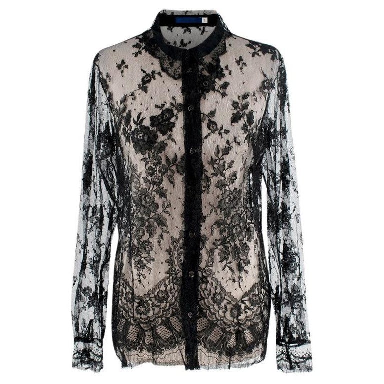 Givenchy Black Lace Sheer Long Sleeve Blouse For Sale at 1stDibs ...
