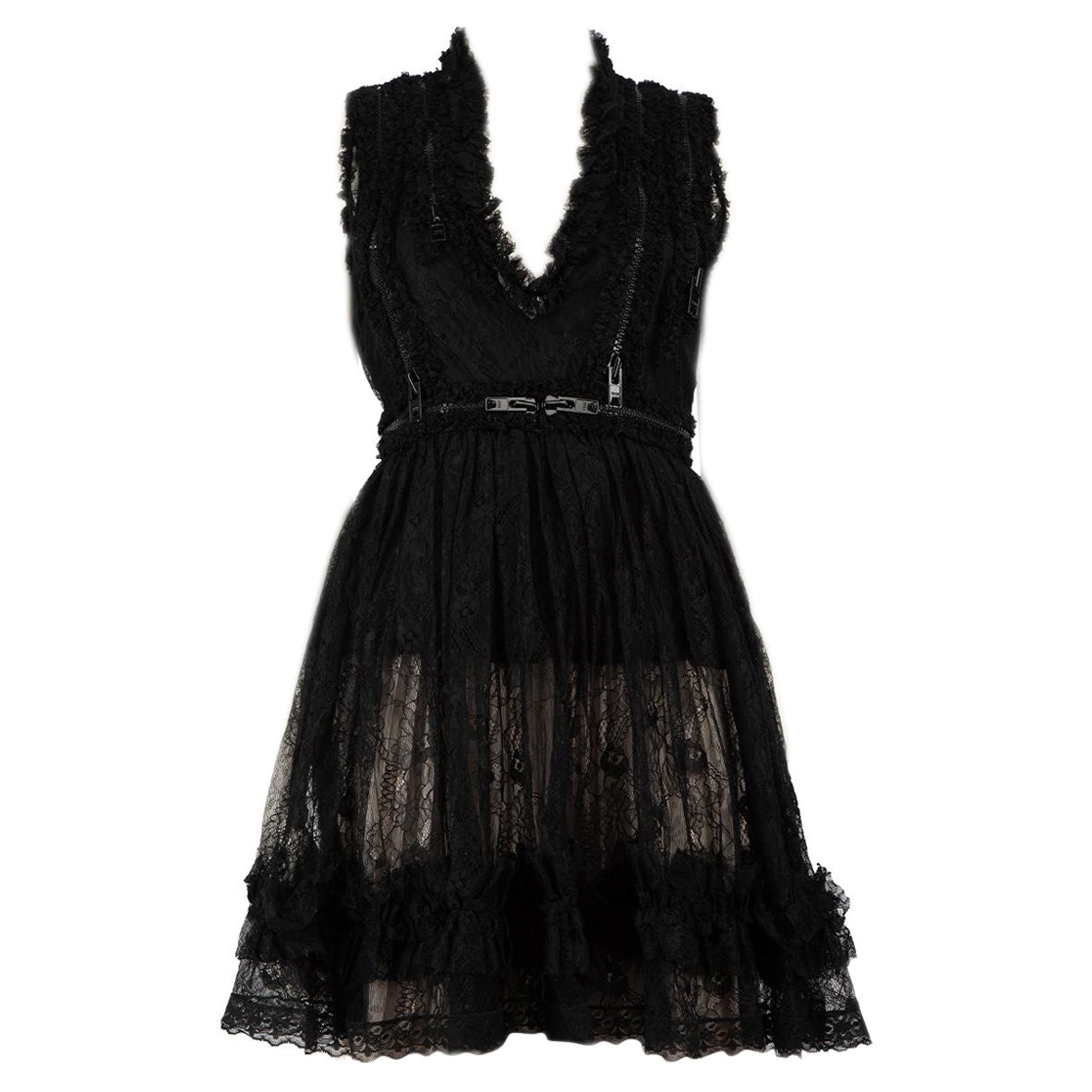 Givenchy Black Lace Zip Detail Top Size M