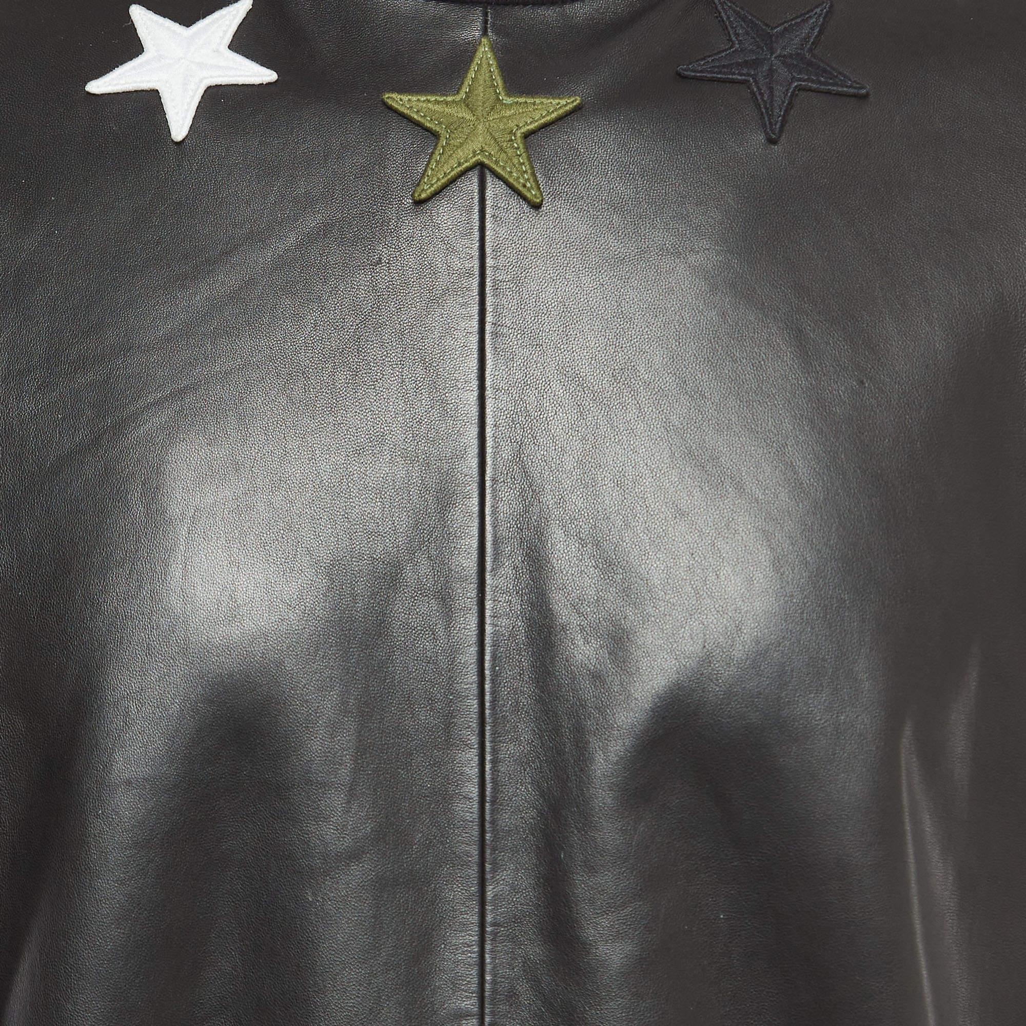 Givenchy Black Lambskin & Neoprene Star Embroidered Sweatshirt M In Good Condition For Sale In Dubai, Al Qouz 2