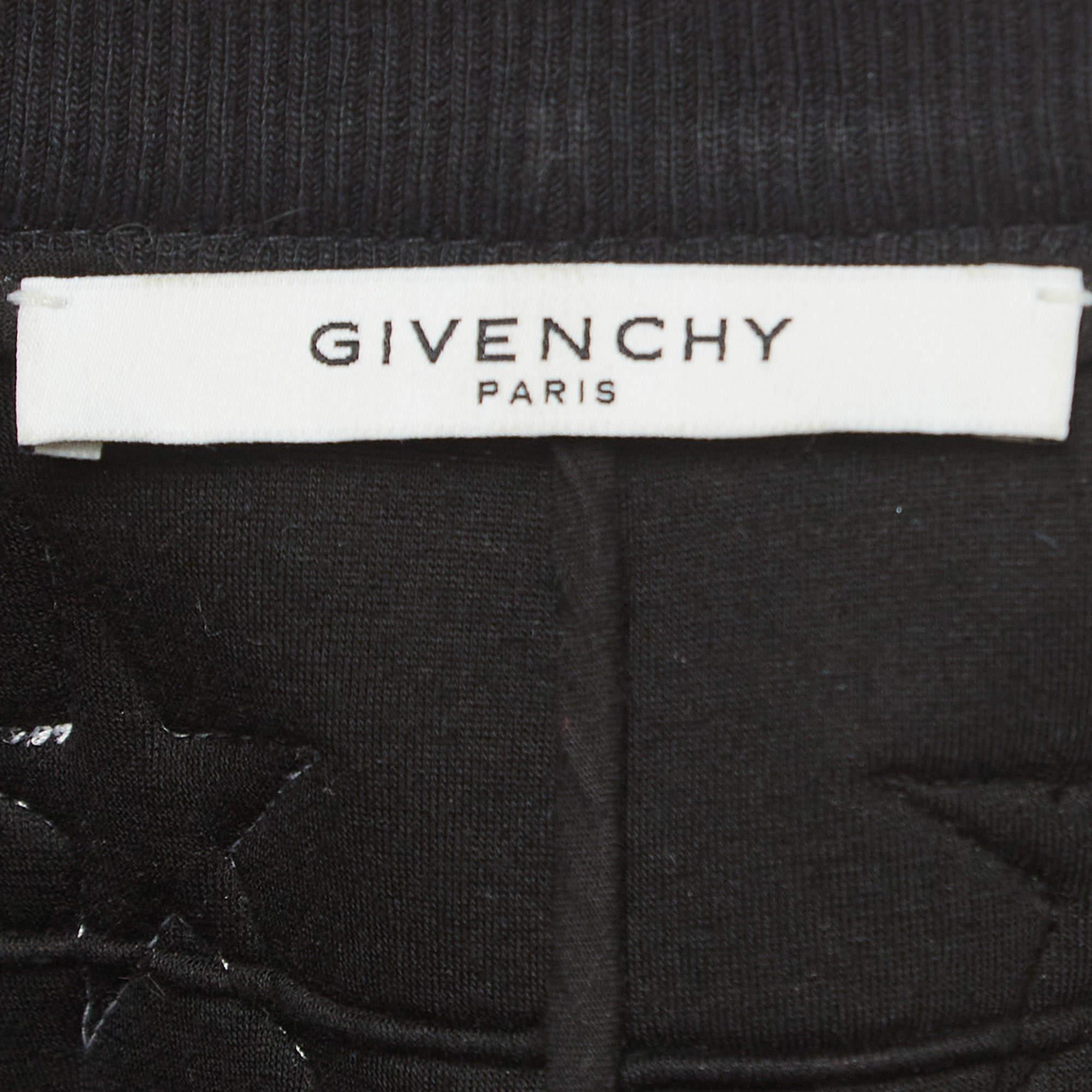 Men's Givenchy Black Lambskin & Neoprene Star Embroidered Sweatshirt M For Sale