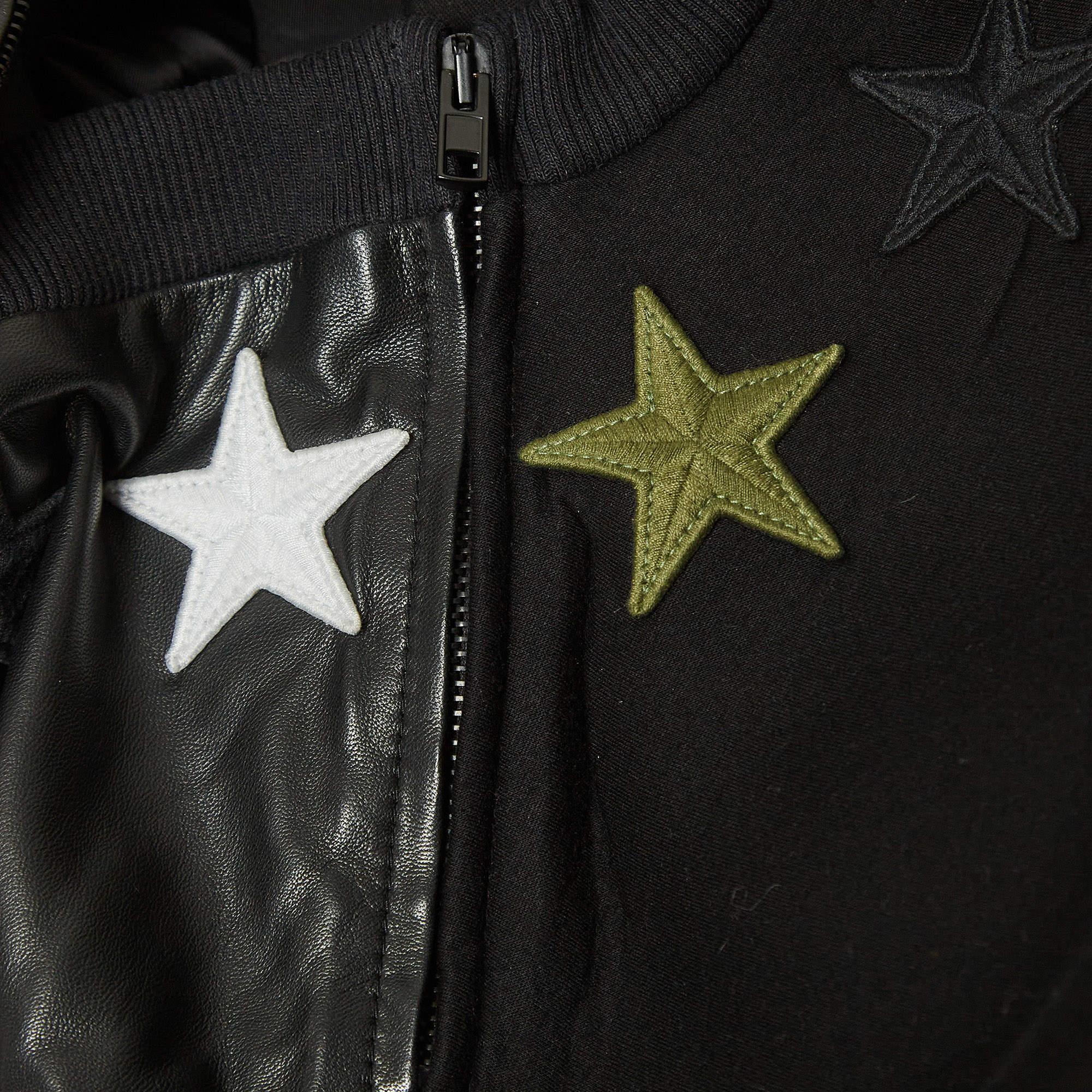 Givenchy Black Lambskin & Neoprene Star Embroidered Sweatshirt M For Sale 1