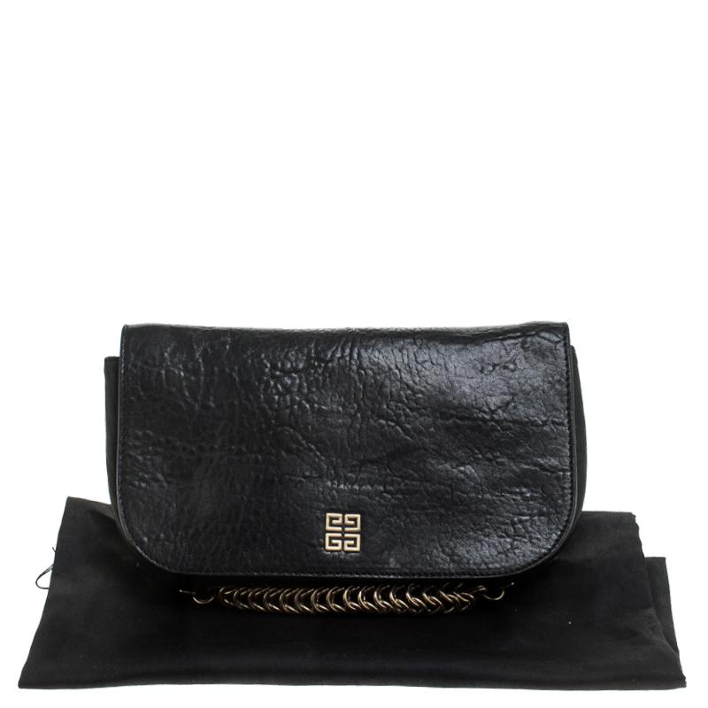 Givenchy Black Leater Chain Detail Flap Clutch 7