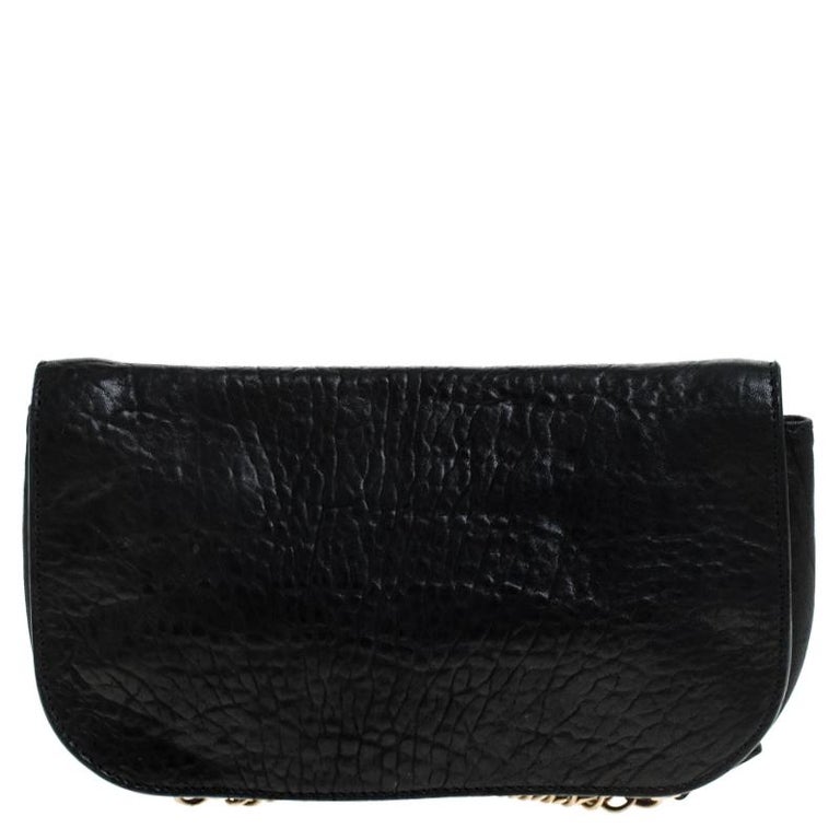 Givenchy Black Leater Chain Detail Flap Clutch For Sale at 1stDibs