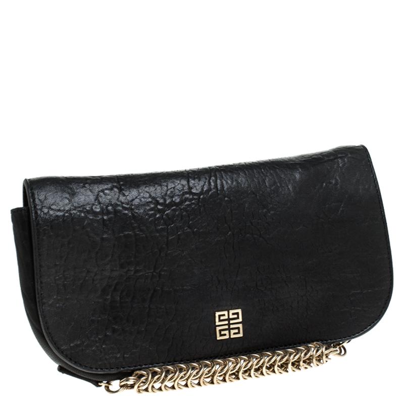 Women's Givenchy Black Leater Chain Detail Flap Clutch