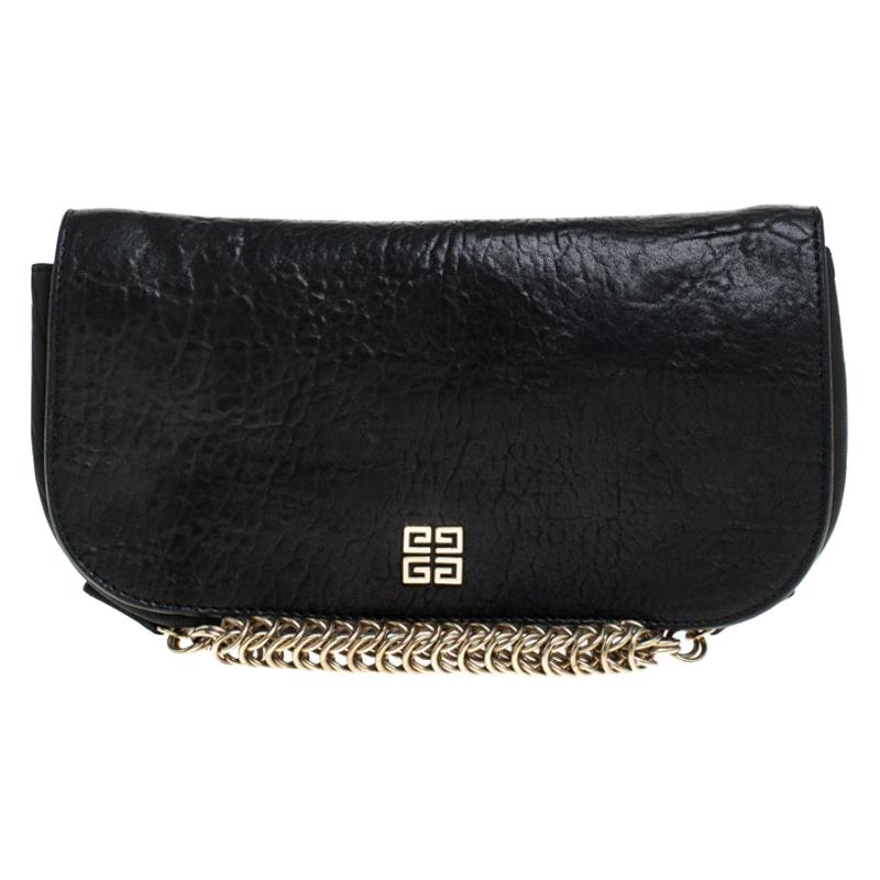 Givenchy Black Leater Chain Detail Flap Clutch