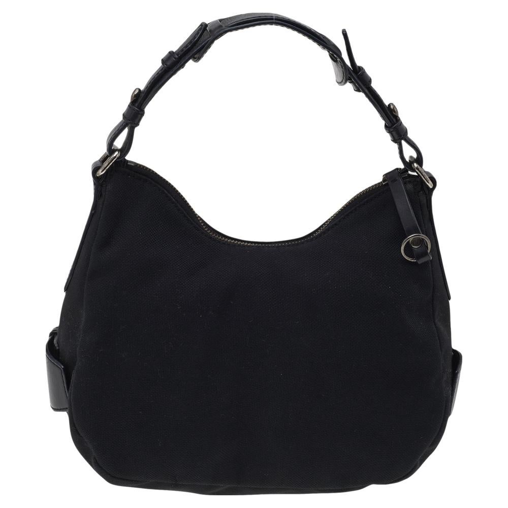 Givenchy Black Leather And Canvas Buckle Hobo For Sale at 1stDibs