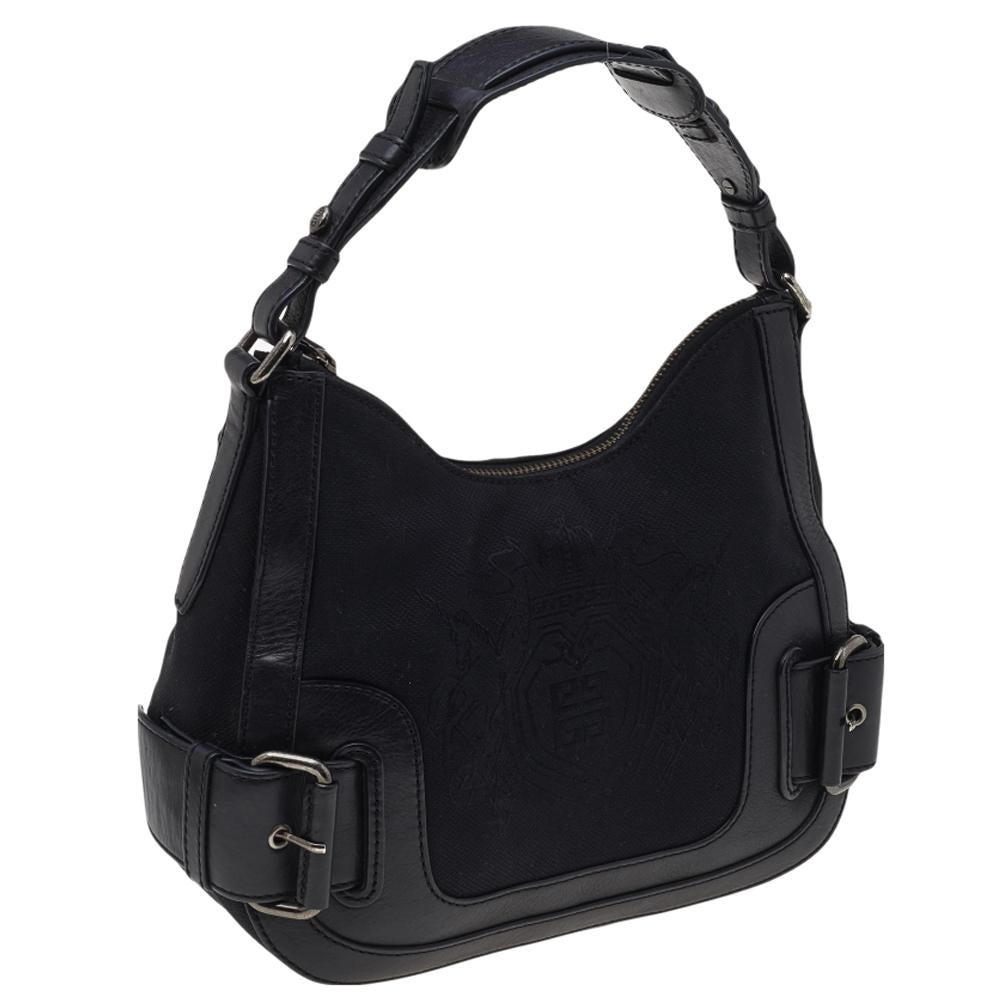 Women's Givenchy Black Leather And Canvas Buckle Hobo