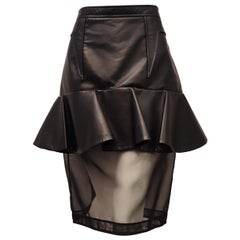 Givenchy Black Leather and Mesh Ruffled Skirt 44 EU