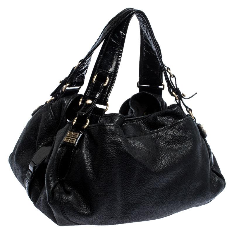 Givenchy Black Leather and Patent Leather Hobo In Good Condition In Dubai, Al Qouz 2
