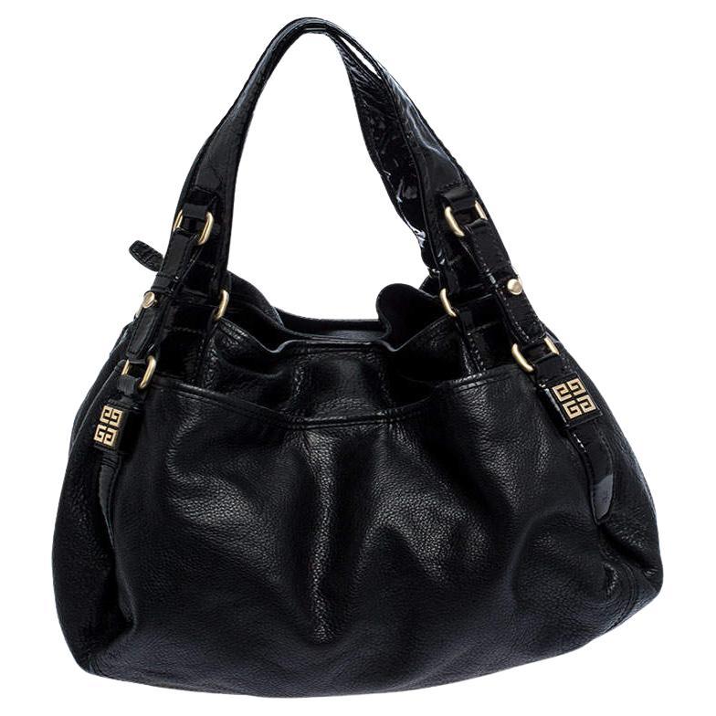 Givenchy Black Leather and Patent Leather Hobo For Sale