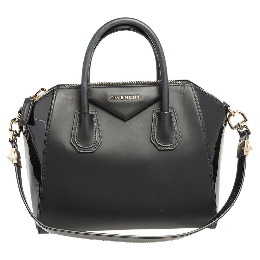 Givenchy Black Leather and Patent Leather Small Antigona Satchel