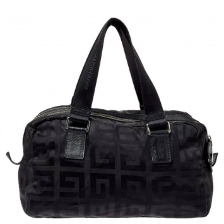 Givenchy Black Leather And Signature Canvas Duffel Bag For Sale 3