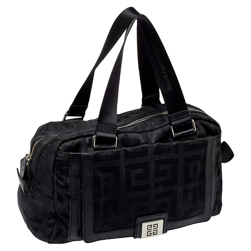 Women's Givenchy Black Leather And Signature Canvas Duffel Bag For Sale