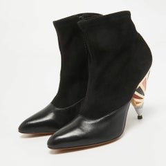 Givenchy Black Leather and Suede Ankle Length Boots Size 38