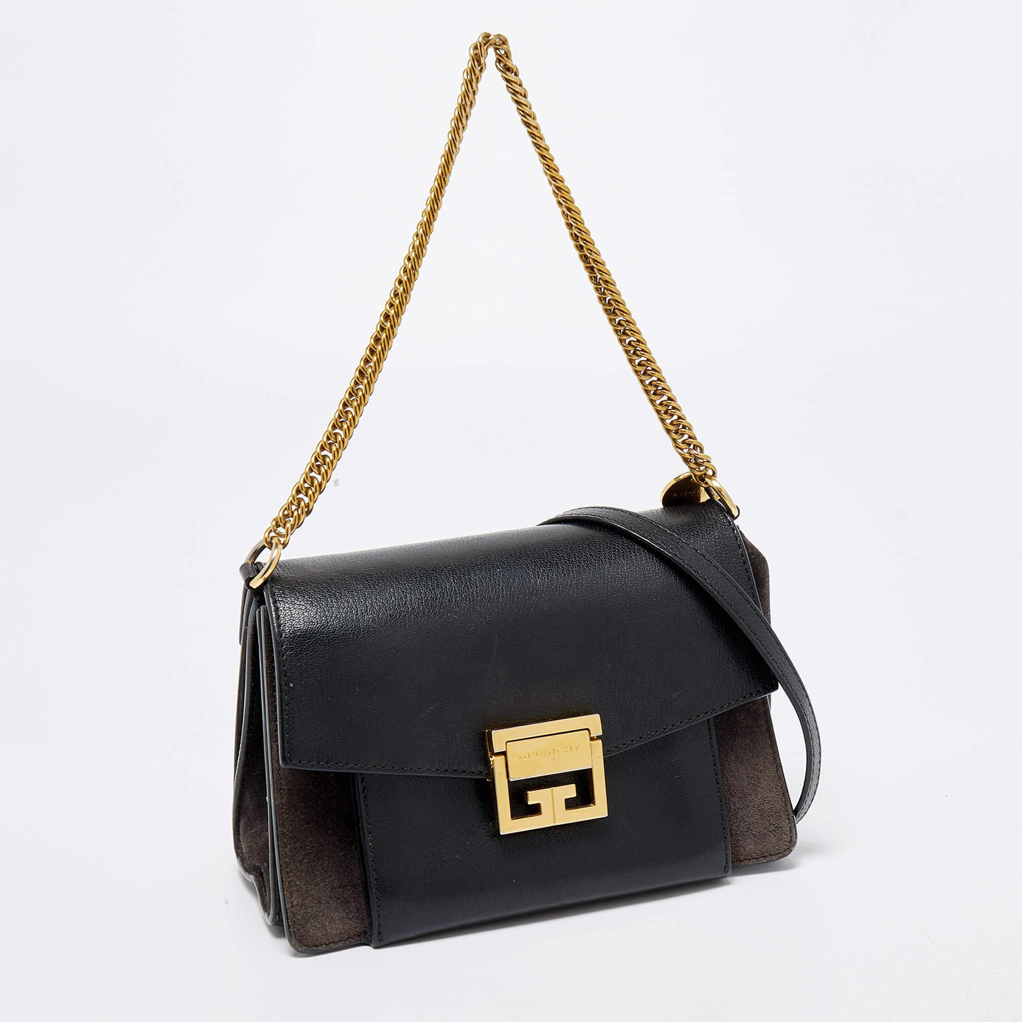 Women's Givenchy Black Leather and Suede Small GV3 Shoulder Bag