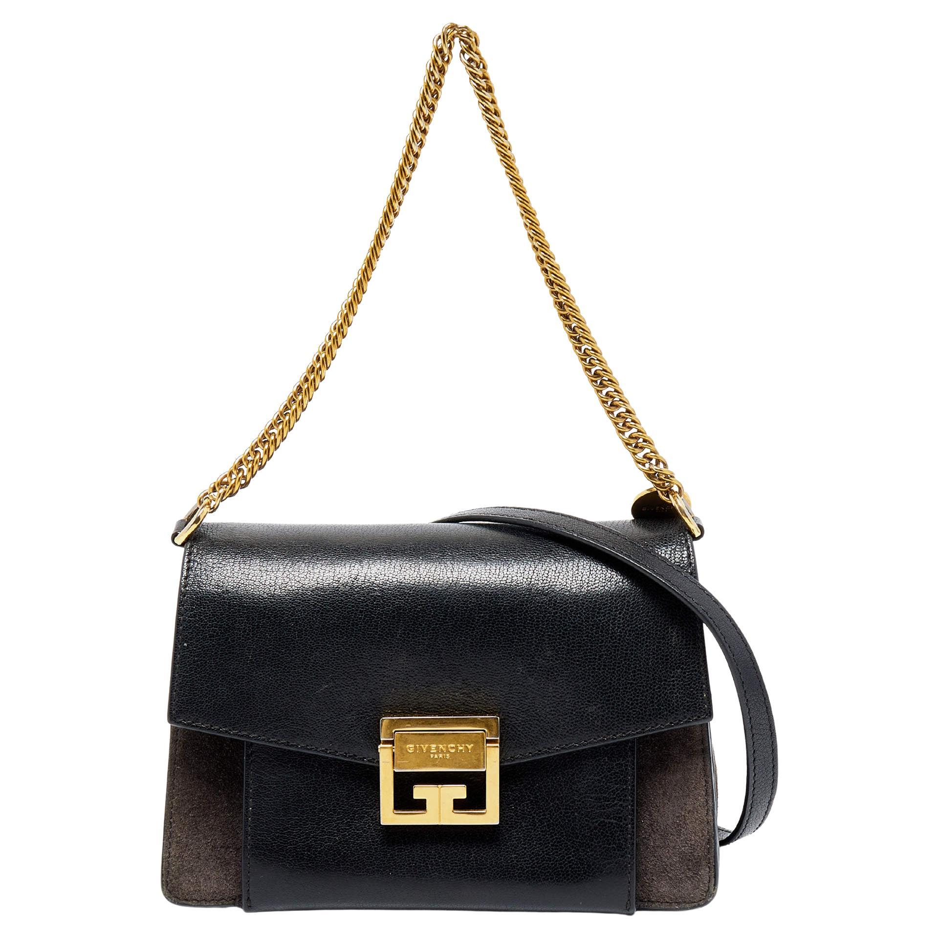 Givenchy Black Leather and Suede Small GV3 Shoulder Bag