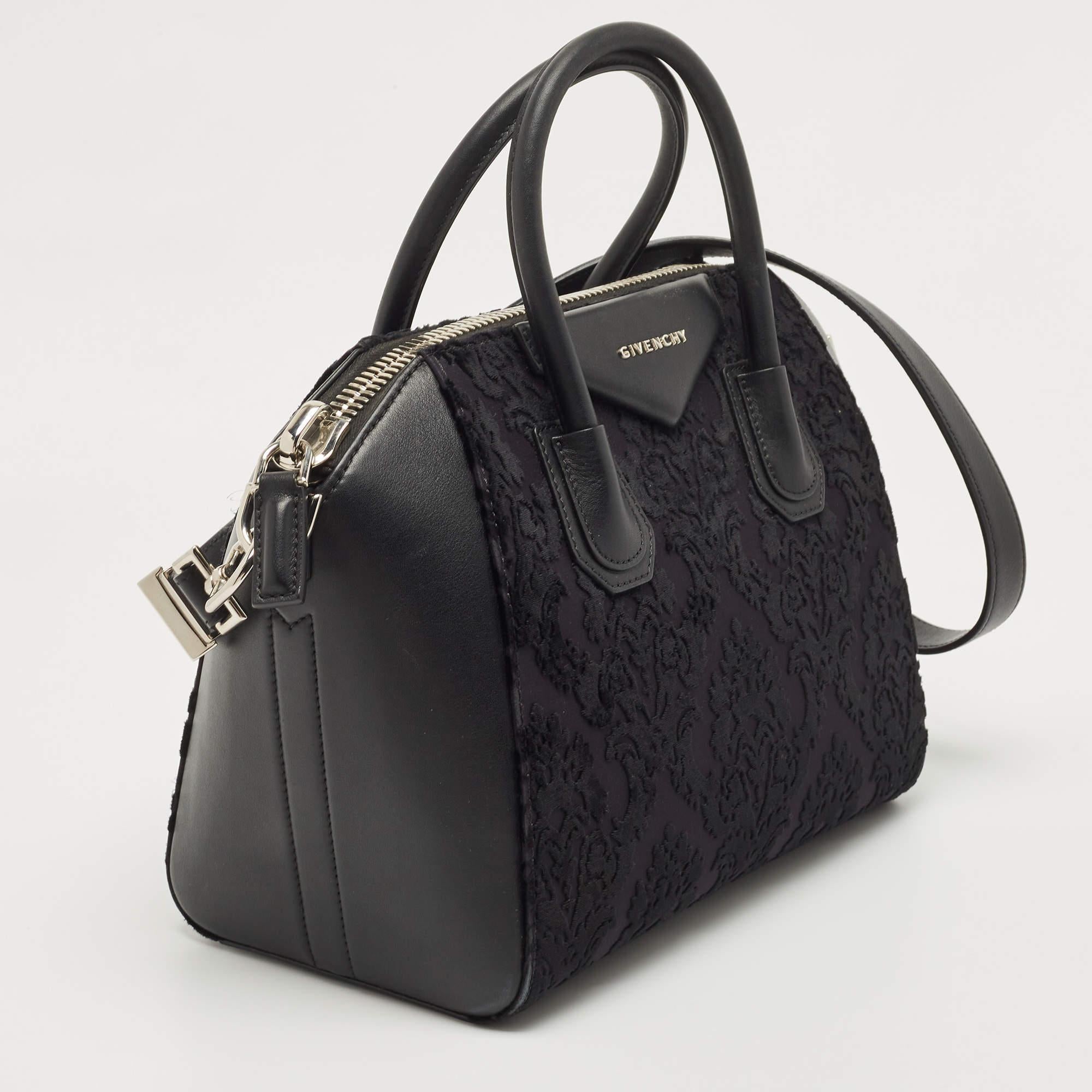 Givenchy Black Leather and Velvet Small Devore Antigona Satchel 7