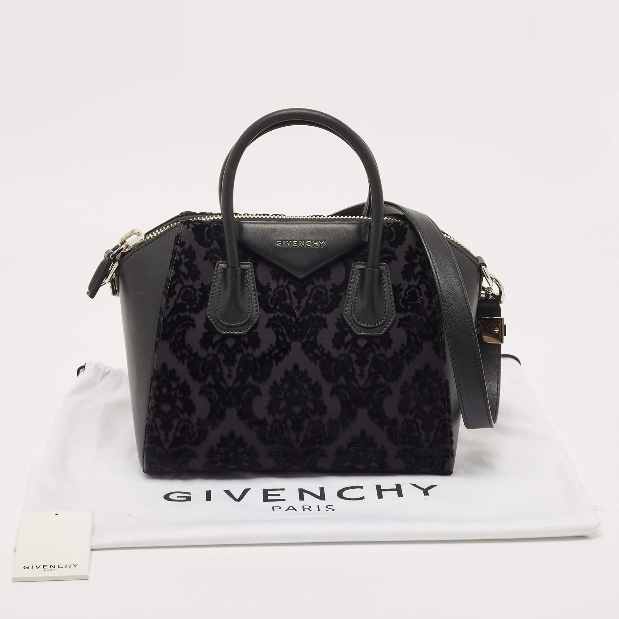 Givenchy Black Leather and Velvet Small Devore Antigona Satchel 9