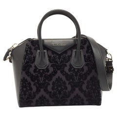 Givenchy Black Leather and Velvet Small Devore Antigona Satchel