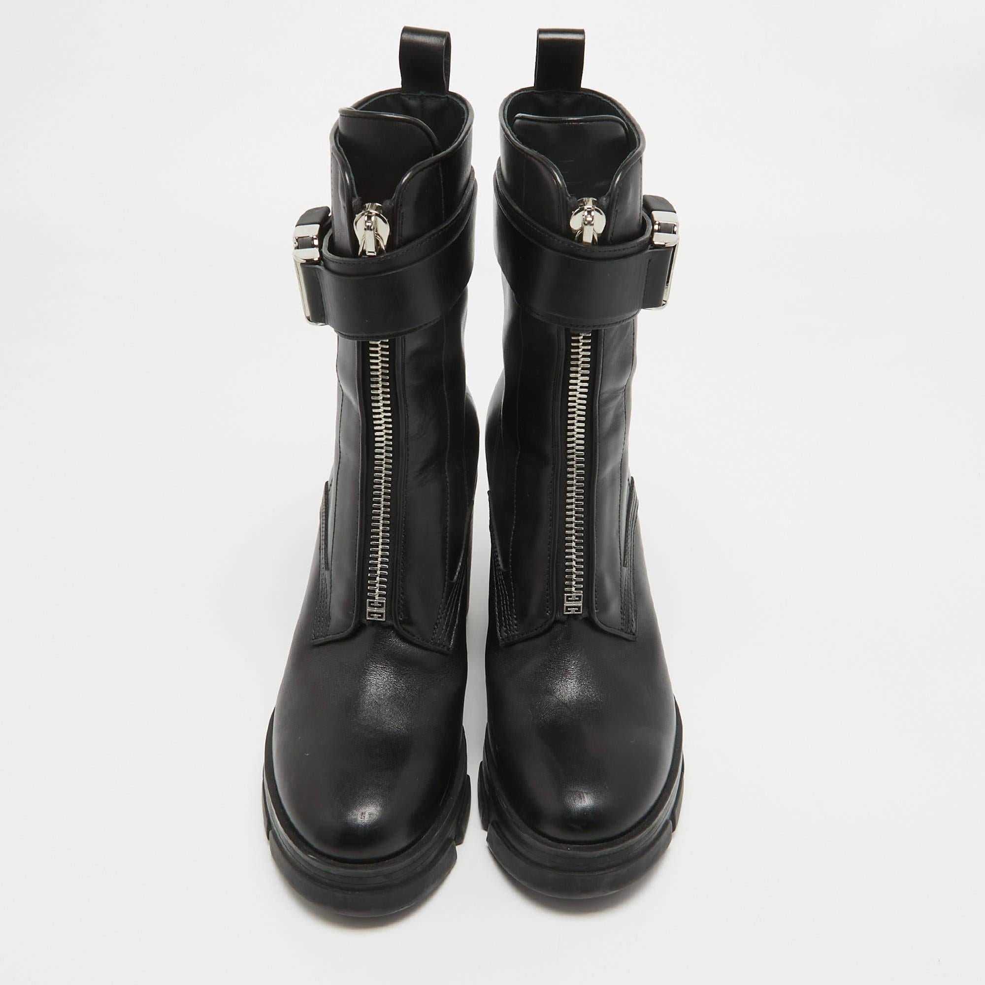 A sleek design amplified by skillful craftsmanship, these Givenchy boots assure comfortable fashion. They are sewn in leather and feature buckle straps and block heels.

Includes: Original Box

