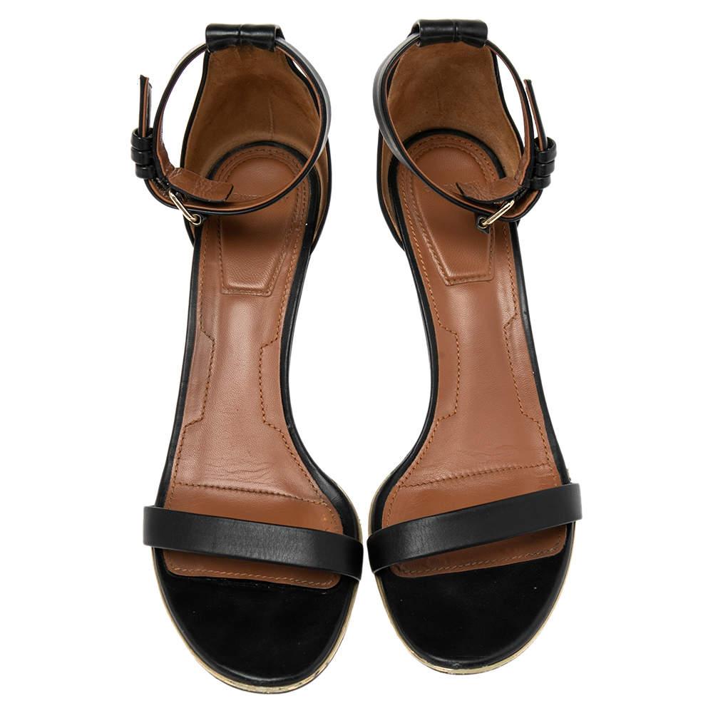 Brown Givenchy Black Leather Ankle Cuff Sandals Size 39 For Sale