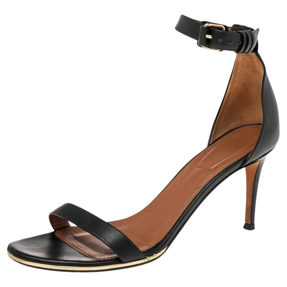 Givenchy Black Leather Ankle Cuff Sandals Size 39 For Sale