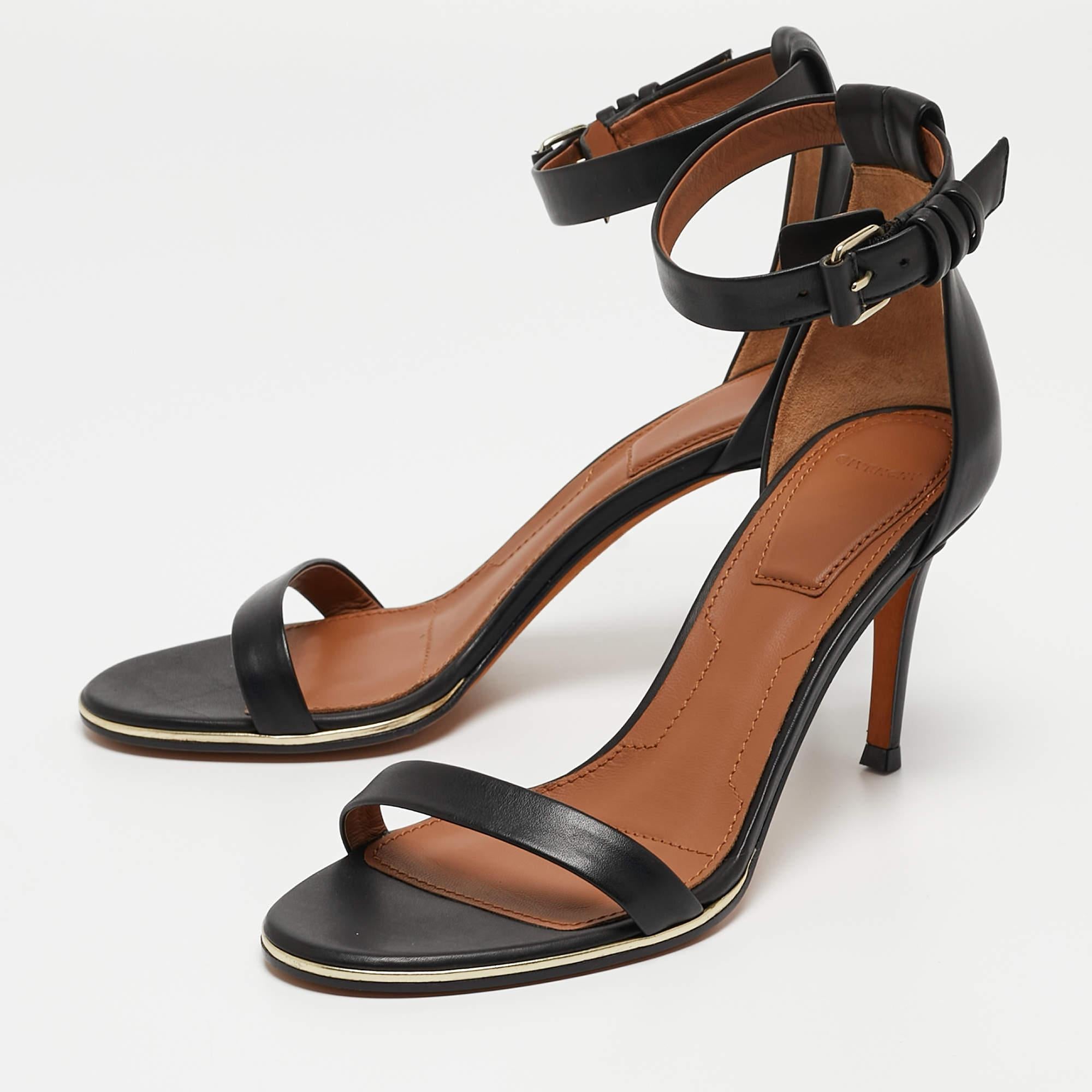 Givenchy Black Leather Ankle Sandals Size 36.5 For Sale 2