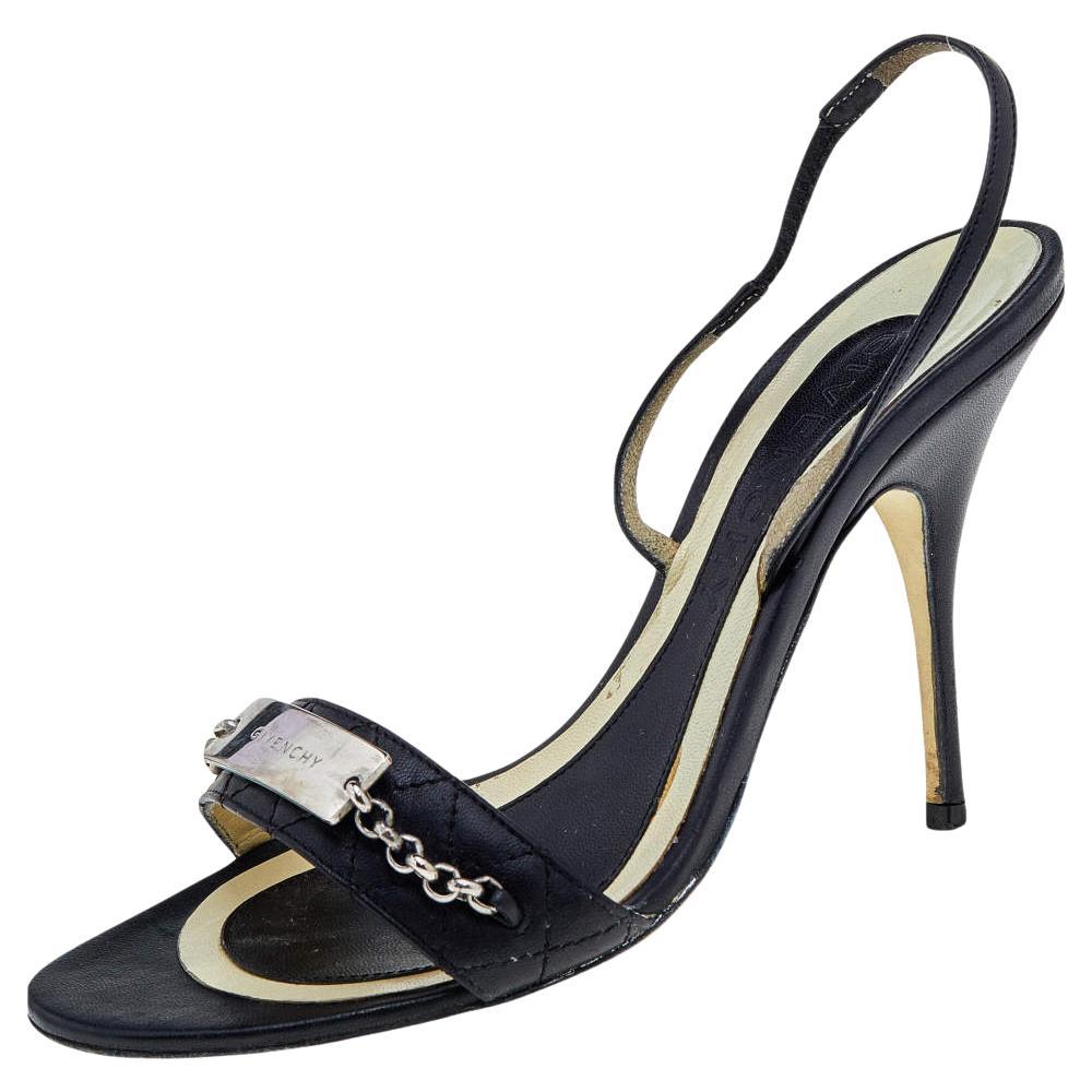 Givenchy Black Leather Ankle Strap Sandals Size 37 For Sale